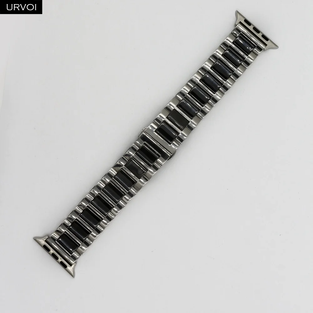 Silver Black URVOI link браслет для apple watch 5 4 3 ремешок керамический ремешок для iWatch 40 44 мм нержавеющая сталь с Бабочкой Пряжка ремешок - Цвет ремешка: Silver Black