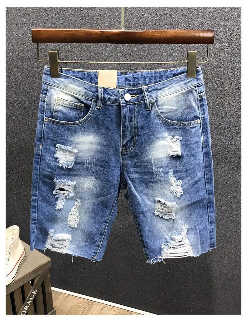 cortos de para hombre, Shorts Retro rotos para al aire libre, compras, negocios, cómodos, transpirables, talla grande|Pantalones vaqueros| - AliExpress