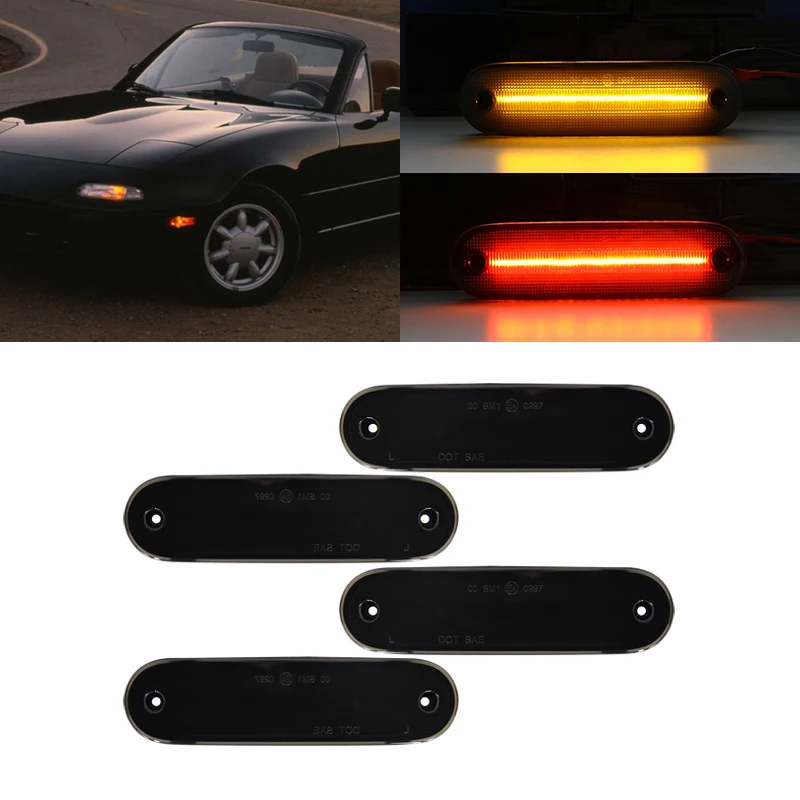 Smoked Lens Front Amber Rear Red Led Side Marker Lights For Mazda Miata