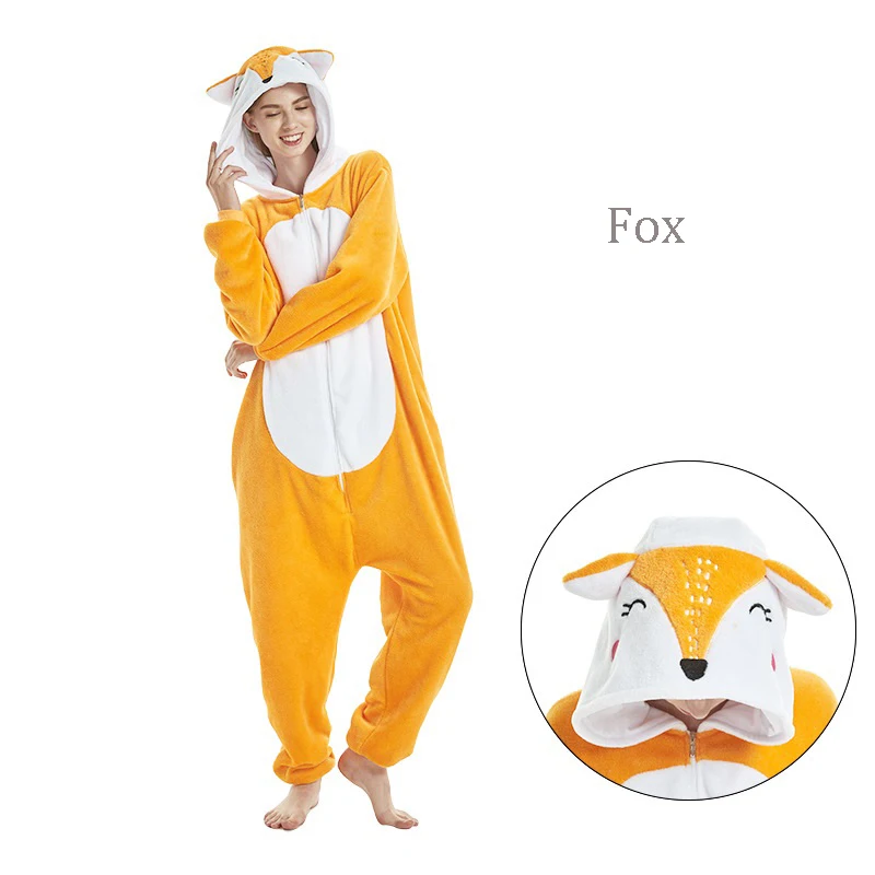 Единорог комбинезон зима кигуруми стежка панда комбинезон для женщин Ночная рубашка комбинезон аниме костюмы взрослых фланелевые пижамы - Цвет: Fox