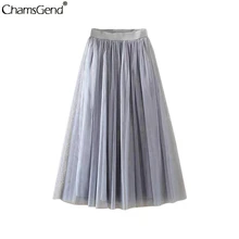 Тюлевая юбка женская новая весенняя летняя модная плиссированная юбка Корейская эластичная высокая талия сетчатая Нижняя юбка Повседневная трапециевидная юбка