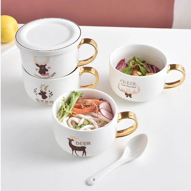OUSSIRRO Милая керамическая кружка с оленем крышкой и ложкой кружки кофейные чашки