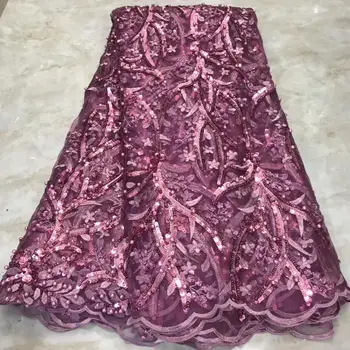 

Fashion African Lace Fabric High Quality Pink Lace Nigerian Lace Fabric 2019 High Quality Lace With Beaded 5yards YYZ89902