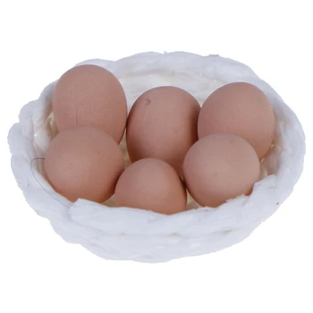 

Simulation 1/12 Scale Dollhouse Miniature Chicken Eggs and Nest Set for Kids Kitchen Pretend Play Toy Micro Landscape