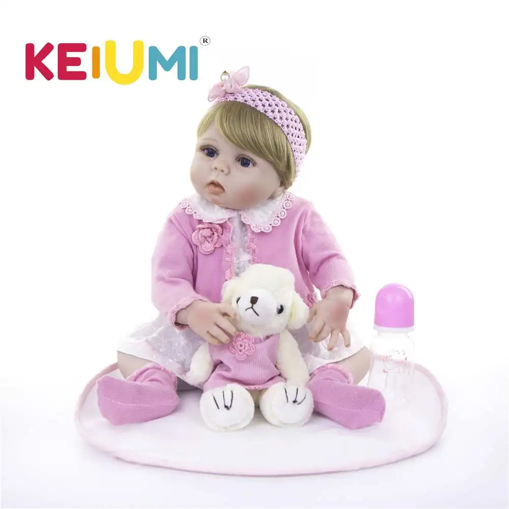 

KEIUMI 23 Inch Lifelike Full Body Silicone Reborn Dolls Pure Handmade Girl Baby Toy Doll For Kid Christmas Gift Golden Wig Hair