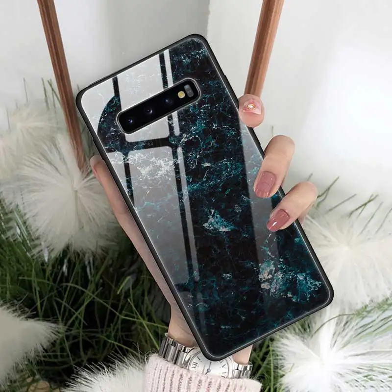 Мраморный Золотой Розовый блестящий чехол из закаленного стекла для samsung Galaxy S10 S10e S9 S8 Note9 Note 10 Plus 5G A50 A30 края из ТПУ - Цвет: 17