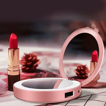

Mini Portable Round HD Makeup Mirror LED Light Bump Folding Beauty Cosmetic Tool Travel Mobile Power Bank USB Chargeable
