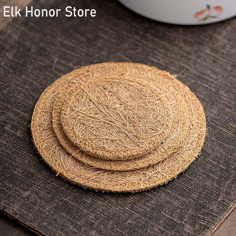 Eco-Friendly Retro Organic Loofah Teapot Mat - Durable Natural Kitchen Coaster and Tea Ceremony Accessory