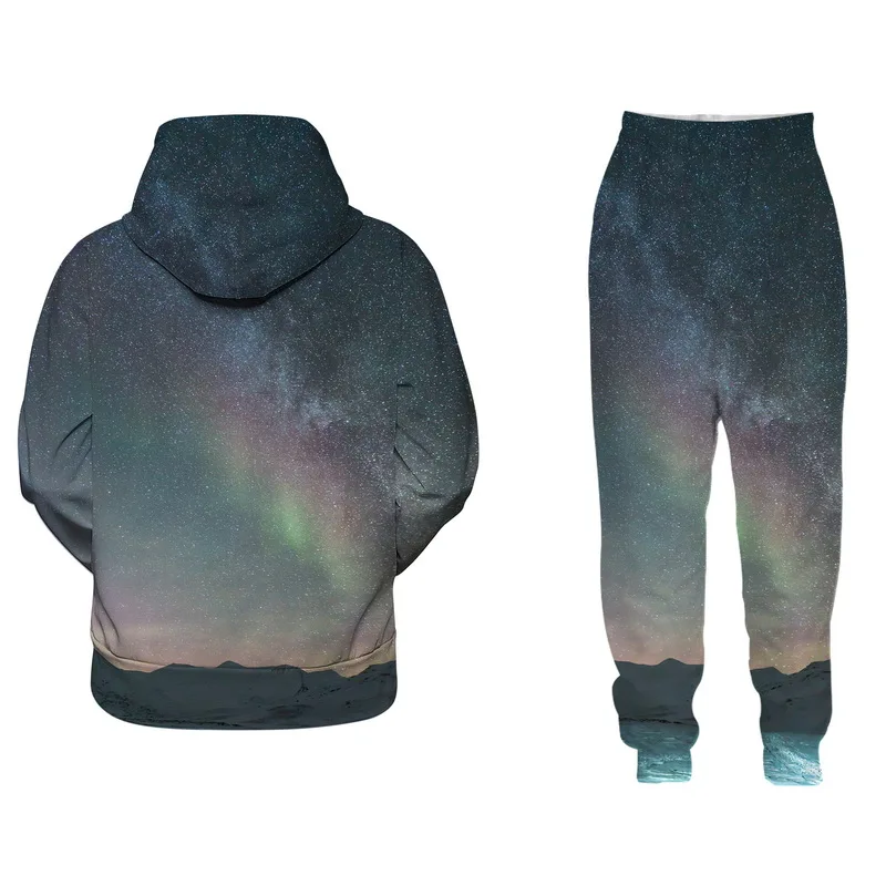 024 Grey Univers Парные одинаковые комплекты из 2 предметов одежда звезды комплект для мужчин и женщин осенние толстовки с капюшоном пуловер Топы+ брюки - Цвет: 024 Grey Univers