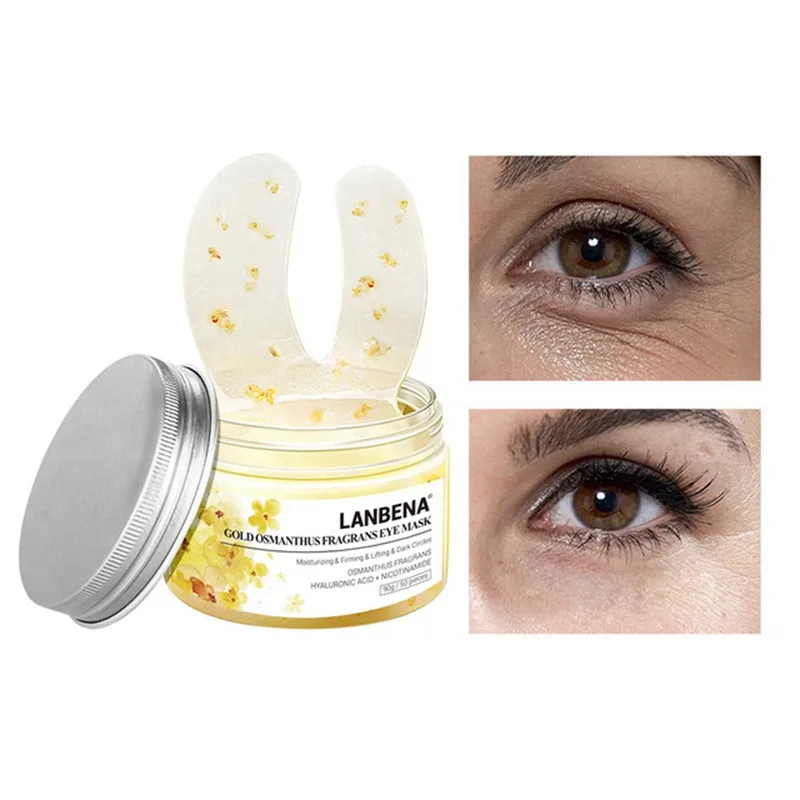 LANBENA Retinol маска для глаз Гиалуроновая кислота патчи для глаз уход за кожей с сывороткой Восстанавливающий, увлажняющий уменьшает темные круги мешки морщины у глаз 50 шт - Цвет: Gold Osmanthus