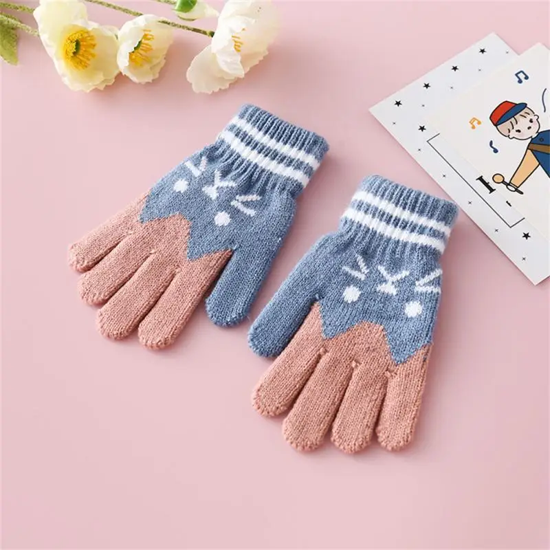 1 Pair Winter Full Finger Gloves Boys Girls Cute Cartoon Cat Gloves Winter Thick Knitted Gloves Warm Gloves For Baby 6-12 Years boots baby accessories	