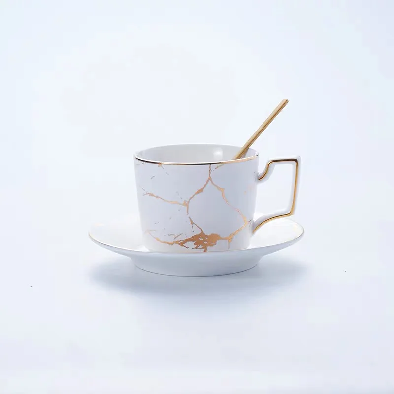 200ml Luxury Marble Ceramic Coffee Cups And Saucers Set With Gold Stan –  Yahan Sab Behtar Hai!