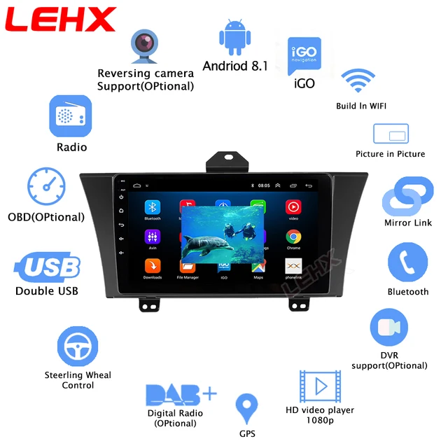 LEHX راديو السيارة 9 بوصة ، Android 8.1 ، 2 جيجابايت من ذاكرة الوصول العشوائي ، نظام تحديد المواقع العالمي للملاحة ، DVD ، 2 Din ، لسيارة Honda Elysion 2012 ، 2013 ، 2014 ، 2015-2