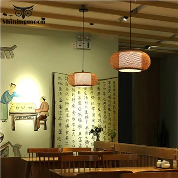 

Chinese Classical Wood Pendant Lights Hand Knitted Bamboo Rattan LED Lighting Luminaria Dining/Living Room Stair Light Fixtures