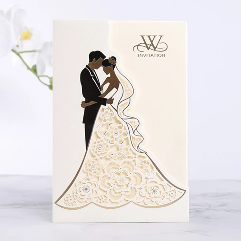 Tarjetas de de boda cortadas con láser para novio, tarjetas de felicitación de lujo, impresión, decoración de suministros para fiesta, 50 e invitaciones| - AliExpress