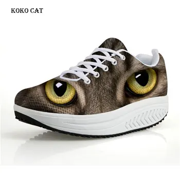 

Koko Cat Women's Sneakers Cute Cat Head Printing Animal Casual Ladies Shoes Platform Wedge Sneaker Slimming Zapatos Mujer