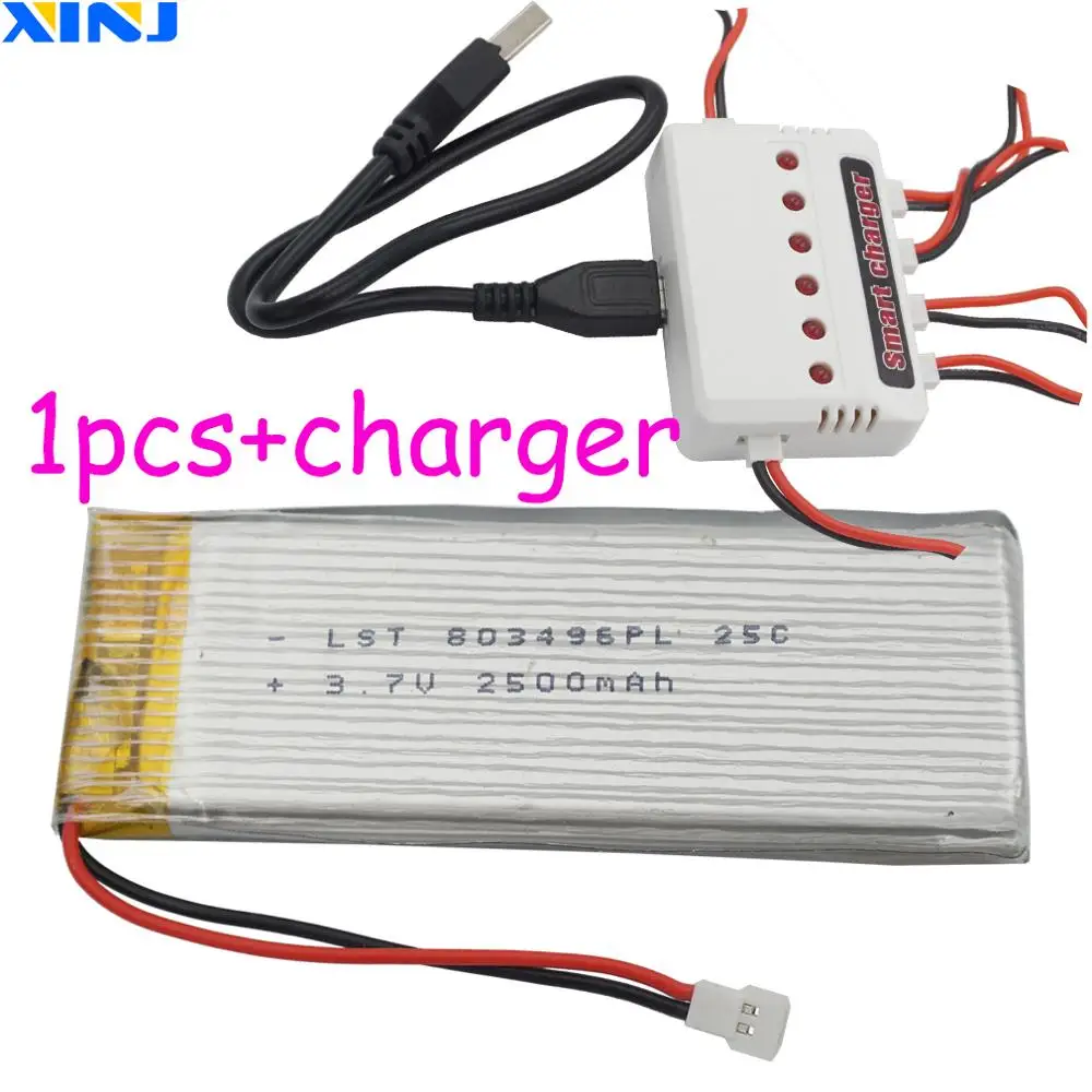 

XINJ 1pcs+charger 3.7V 2500 mAh 25C Rechargeable Li Polymer Li po battery 803496 for RC Toys RC boat Toys Ship RC Model Vehicles