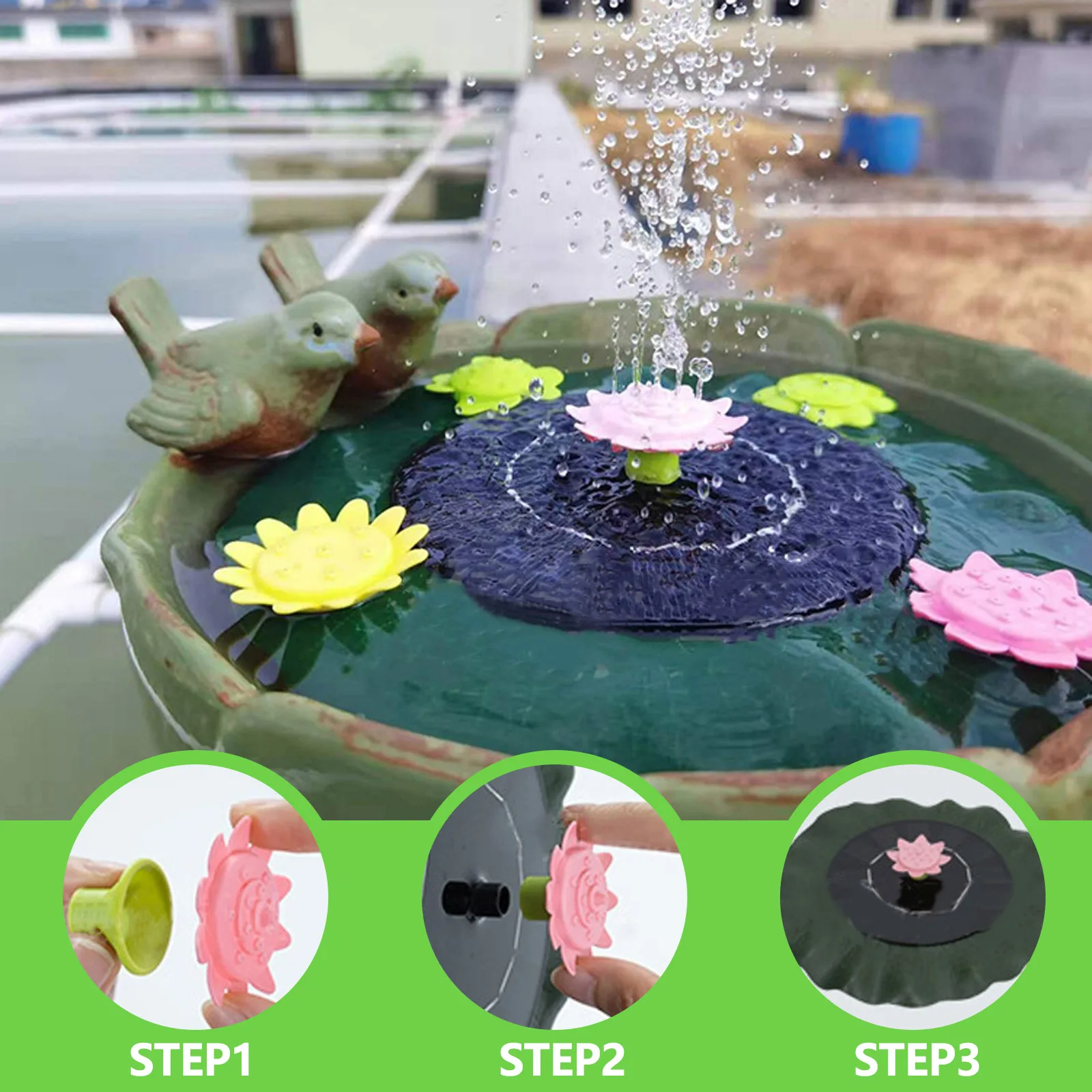 1W Solar Pond Fountain Lotus Leaf Shaped Floating Water Pump with 9 Nozzles for Bird Bath Pool Fish Tank Garden Decor | Дом и сад
