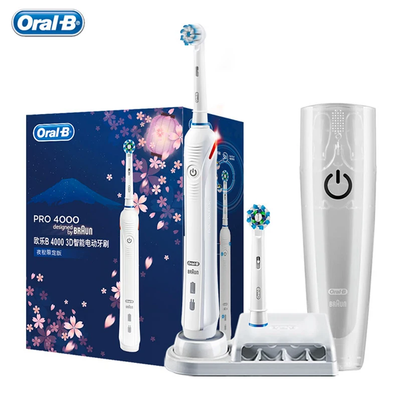 Original Oral B Pro4000 Ultrasonic Electric Toothbrush Inductive Rechargeable Teeth Whitening Oral Deep Clean Gift 6 Brush Heads