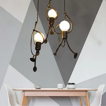 

Hanging Lamp Cafe Mini For Bedroom LED Pendant Light Little People Adjustable Height Art Cartoon Home Decor Iron Vintage