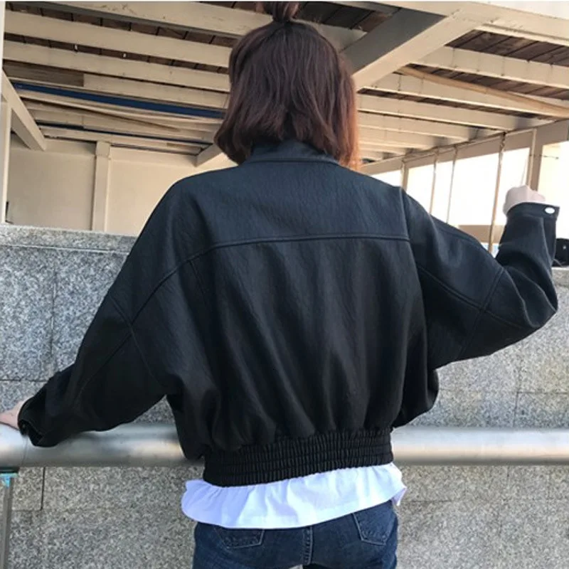 Harajuku Милая крутая байкерская куртка с рукавами летучая мышь, свободные пряжки, женские Куртки из искусственной кожи, верхняя одежда