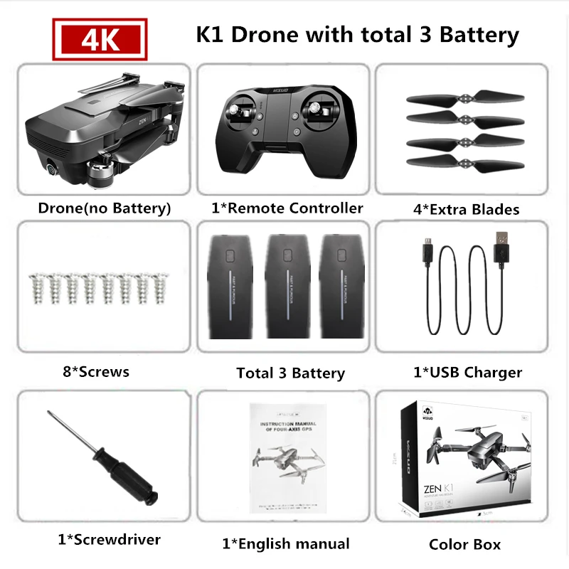 Visuo ZEN K1 Радиоуправляемый Дрон с GPS 4K Квадрокоптер с камерой управление жестами Квадрокоптер Flight 28mins следить за мной Дрон VS F11 B4W SG906 - Цвет: Color Box 3B