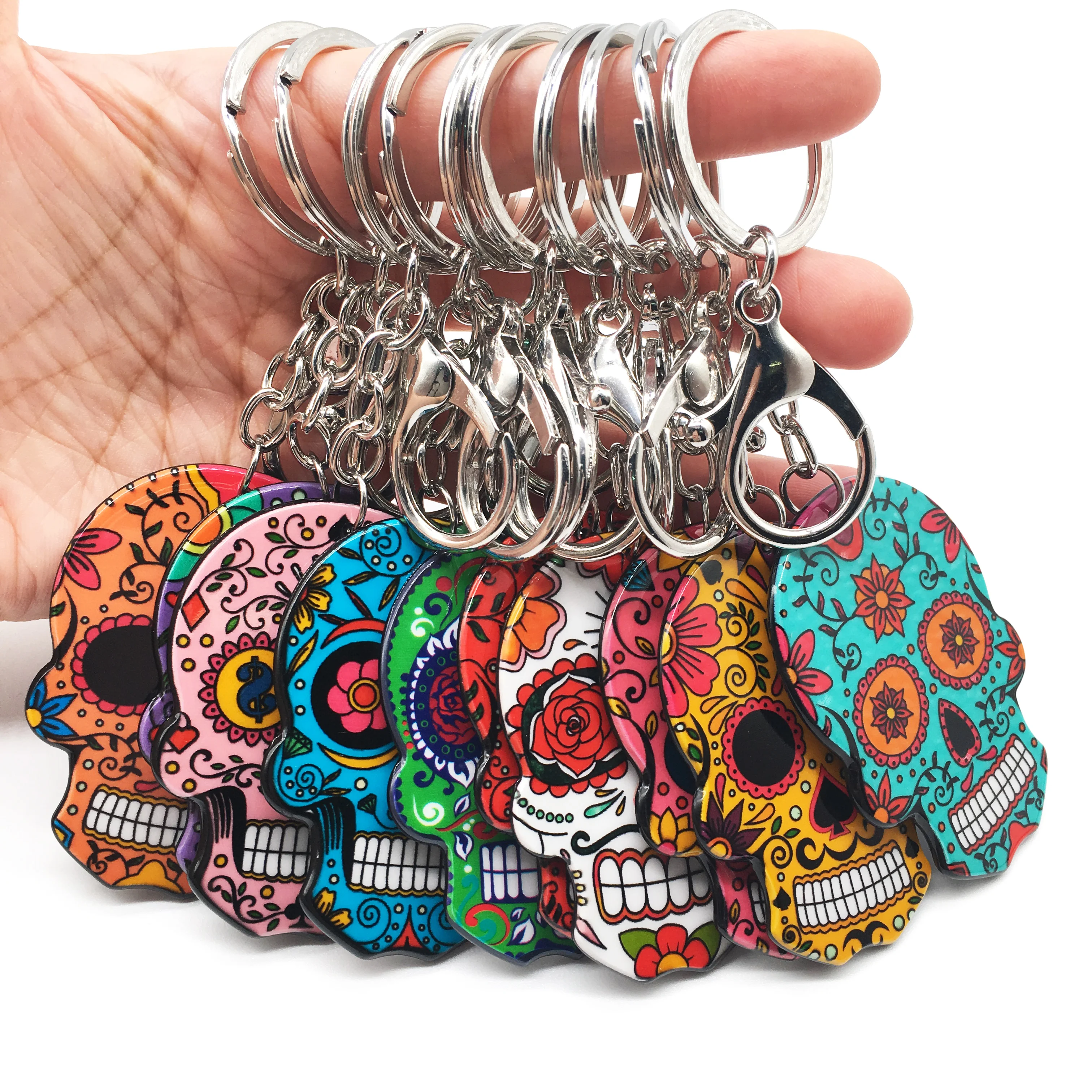 

Skull Keychain Calavera Mexican Cute Sweet Sugar Skull Big Lobster Key Chain Keyring Halloween Acrylic Skull Key Ring Bag Charms