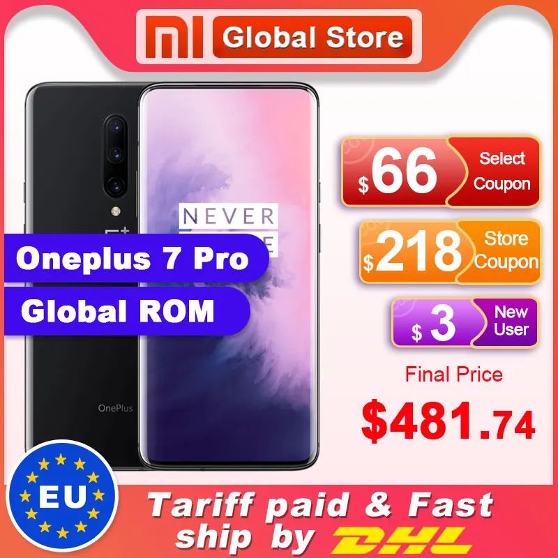 Смартфон Oneplus 7 Pro с глобальной прошивкой, 8 ГБ, 12 Гб ОЗУ, 256 Гб ПЗУ, экран 6,67 дюйма, сканер отпечатков пальцев, NFC, камера 48 МП