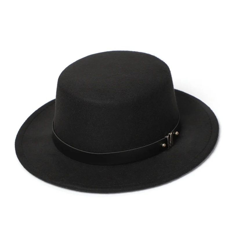 Wo мужская шляпа из войлока черная Имитация шерсти зимняя мужская фетровая шляпа Классическая винтажная котелок женский шерстяной фетровая шляпа осень - Цвет: Black