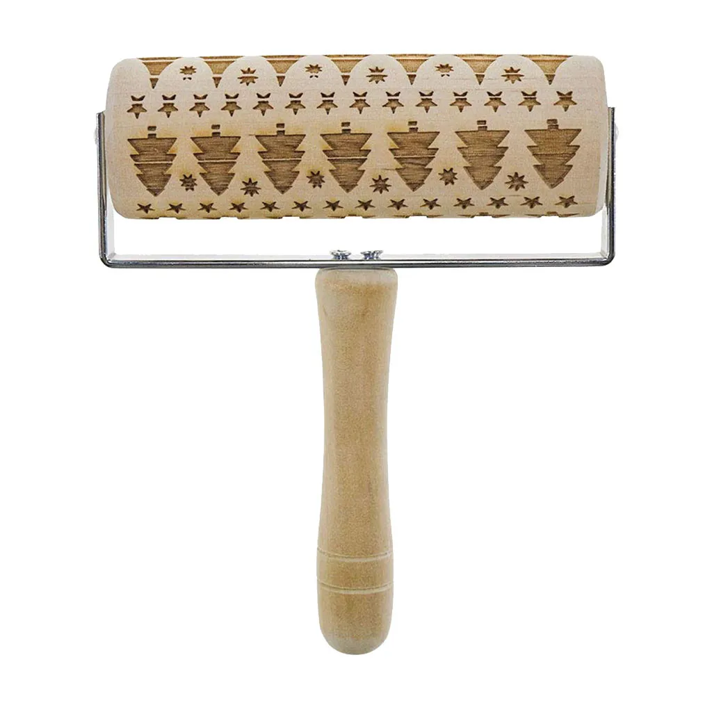 Wooden Christmas Embossing Rolling Pin Engraved DIY Tools for Baking Cookie Kid Noodle Biscuit Fondant Cake Dough Patterned Roll