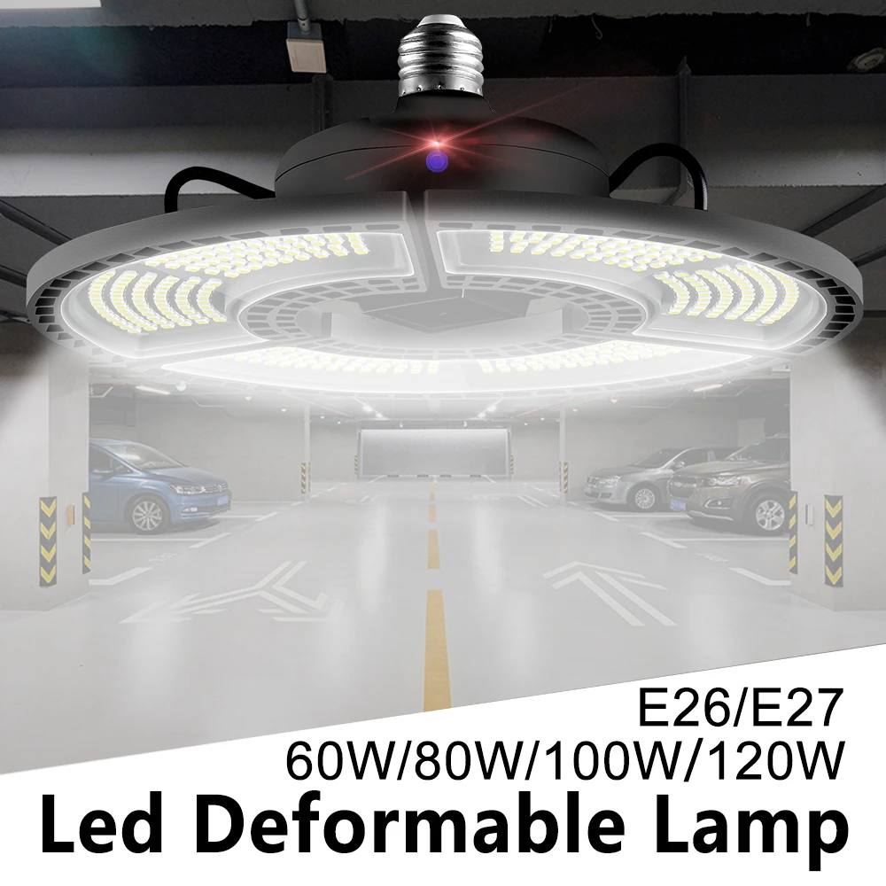 

E27 LED Garage Light Deformable Bulb 220V Lighting For Warehouse Lamp LED Folding Light Sensor Lampara Bulb 60W 80W 100W 120W