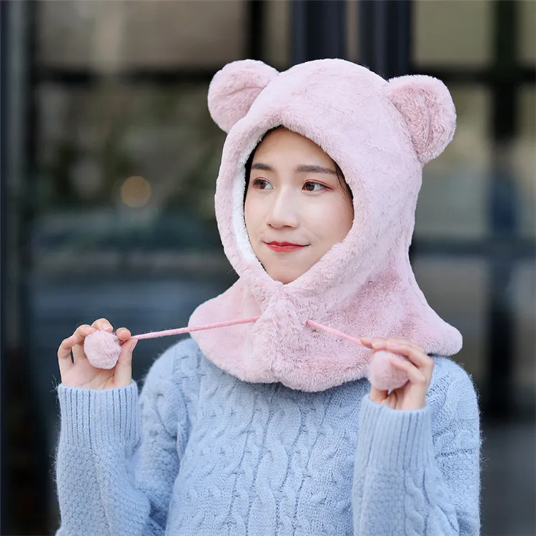 Зимняя женская шапка Kawaii с изображением животных, мультяшный медведь, ушанка, маска с черепом, плюшевые шапочки, теплые шапки для девочек, теплая шапка-бомбер для женщин
