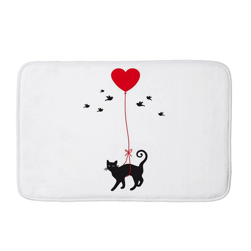 Black Cat Pet Digital Printing Bedroom Room Bathroom Doormat kitchen Carpets Non-slip Colorful Flower Floor Mat mat228