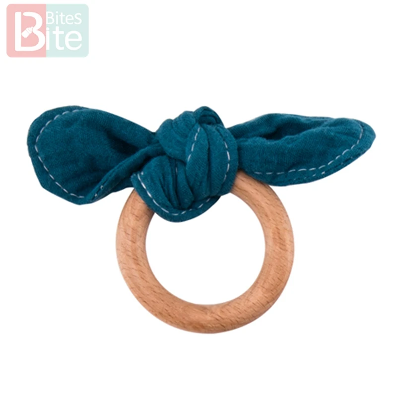 Blue bunny ear 1 шт. деревянный Прорезыватель для зубов с заячьими ушками, деревянные кольца, детский нагрудник, Хлопковое полотенце для самостоятельного изготовления браслета, кулон для кормления новорожденных - Цвет: Blue bunny ear