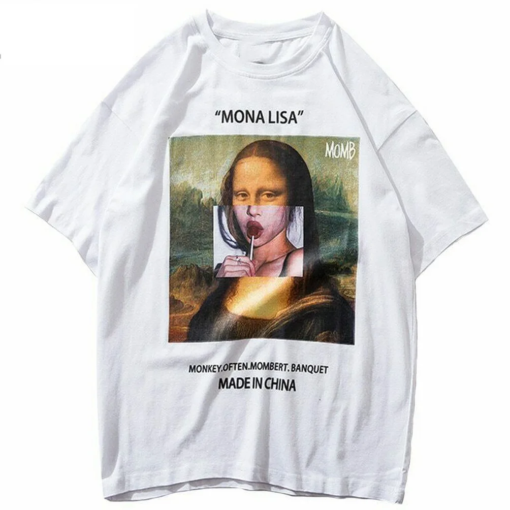 Summer 2019 Hip Hop T Shirt Streetwear Men Funny Mona Lisa T-Shirt Cotton For Youth Middle-Age The Old Tee |