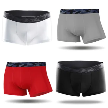 

4 pcs/lot men underwear Boxer shorts mens Ice silk Seamless u convex design sexy Transparent men's underpants cueca boxer homme