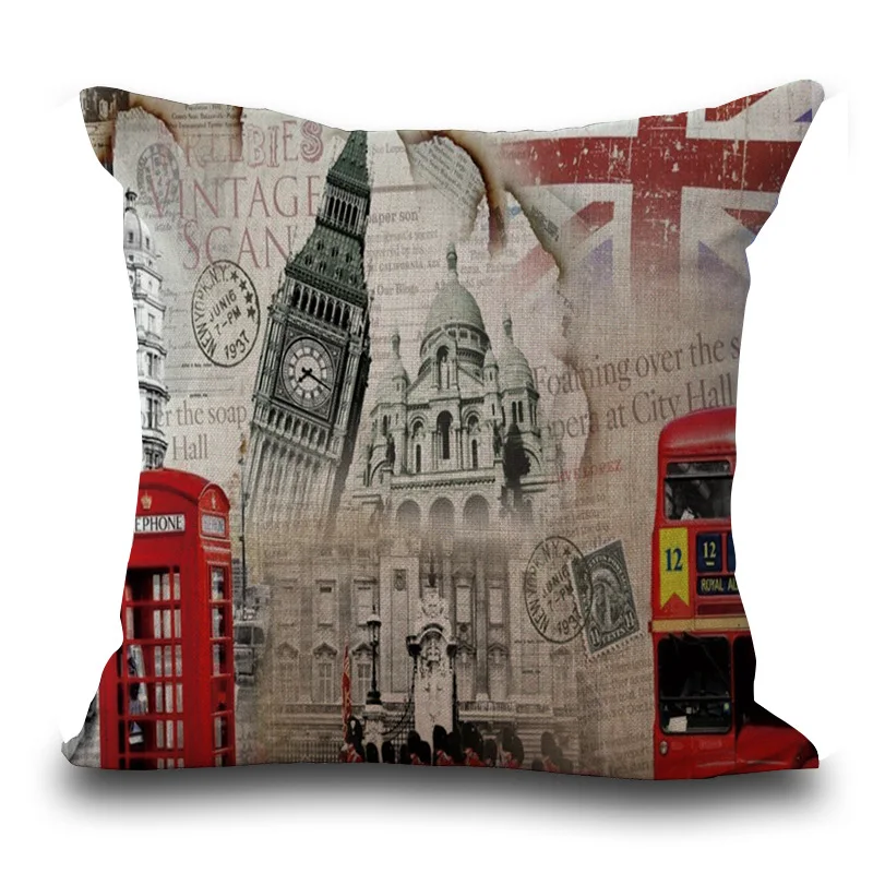 Винтажные Стиль вывеска Лондонское здание печатные декоративные диванные