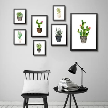 

European Style Small Fresh Green Plant Canvas Painting Potted Succulent Wall Art Poster Pictures for Living Room Home Decor