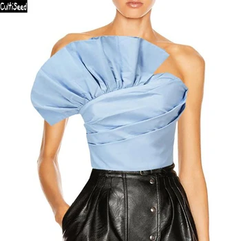 

Cultiseed 2020 Summer New Fashion Sexy Strapless Slash Neck Shirts Blouses Tops for Women Female Pleated Ruffles Party Shirts