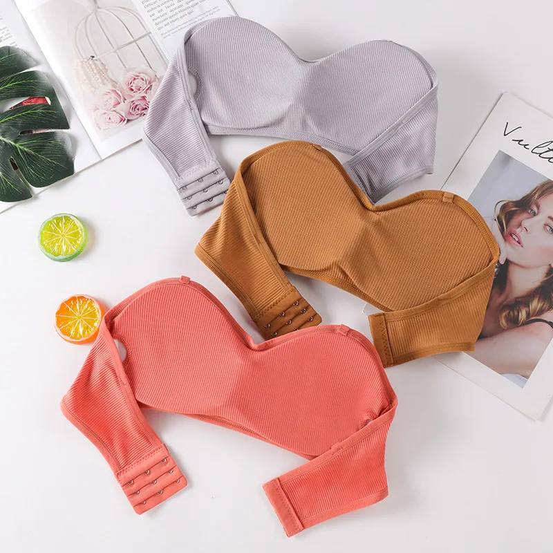 Women Tube Tops Strapless Cropped Seamless Back Closure Padded Bandeau Wrap Bra Lingerie