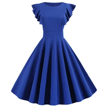 

Summer Dress Women 2020 Solid Color Elegant Vintage Dress Robe Femme Short Sleeve Casual Midi Party Sundress Vestidos Plus Size