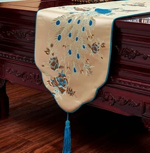 

Peacock Embroider Table Runner Tassel Morden Luxury Table Decoration Accessory Party Wedding Decoration Table Art