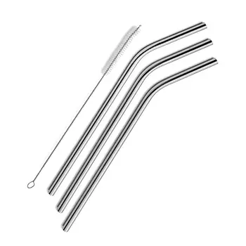 

3 Pcs reusable Stainless Steel Metal Drinking Straw Reusable Straws + 1 Cleaner Brush Kit