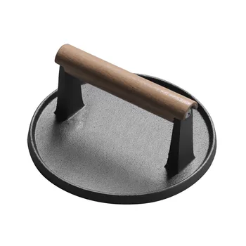 

1x Professional BBQ Steak Meat Grill Press Cast Iron w/Wooden Handle