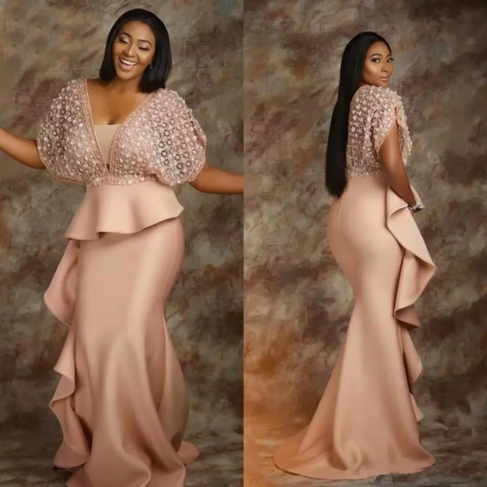 

New V-Neck Trumpet Evening Dresses Satin Prom Party Gown Girls Pageant Formal Custom Mermaid Sleeveless Lace Plus Size