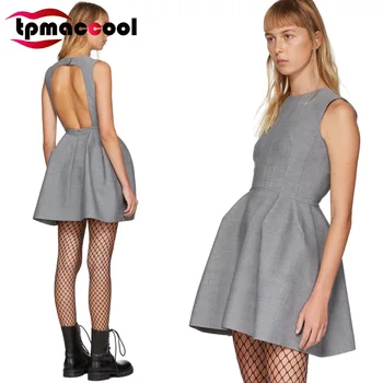 

Tpmaccool luxury designer women elegant dresses summer sexy backless high Waist Thin Bubble Hem Sleeveless party Dress Female