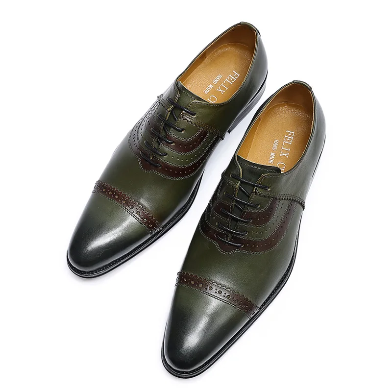 FELIX CHU/брендовые классические мужские туфли-оксфорды из натуральной кожи с острым носком; Цвет зеленый; мужские деловые модельные туфли на шнуровке для свадебной вечеринки