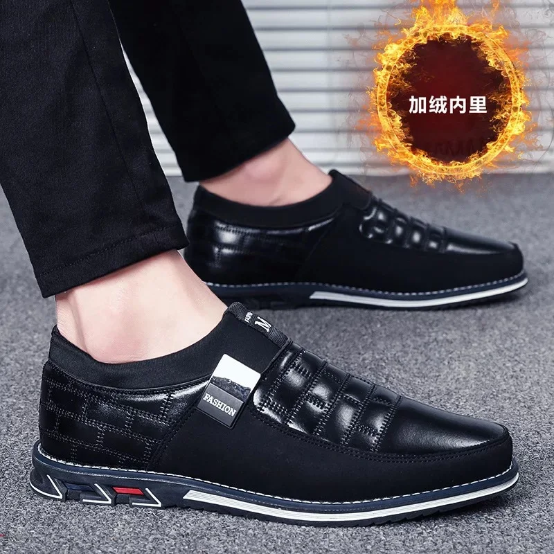 Plus velvet black Dewbest кожа Для мужчин повседневная обувь бренд Для мужчин s лоферы; мокасины; дышащая обувь без шнуровки; Цвет Черный; обувь для вождения; большие Размеры - Цвет: Plus velvet black