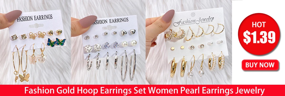 FNIO Women's Earrings Set Pearl Earrings For Women Bohemian Fashion Jewelry 2020 Geometric Crystal Heart Stud Earrings