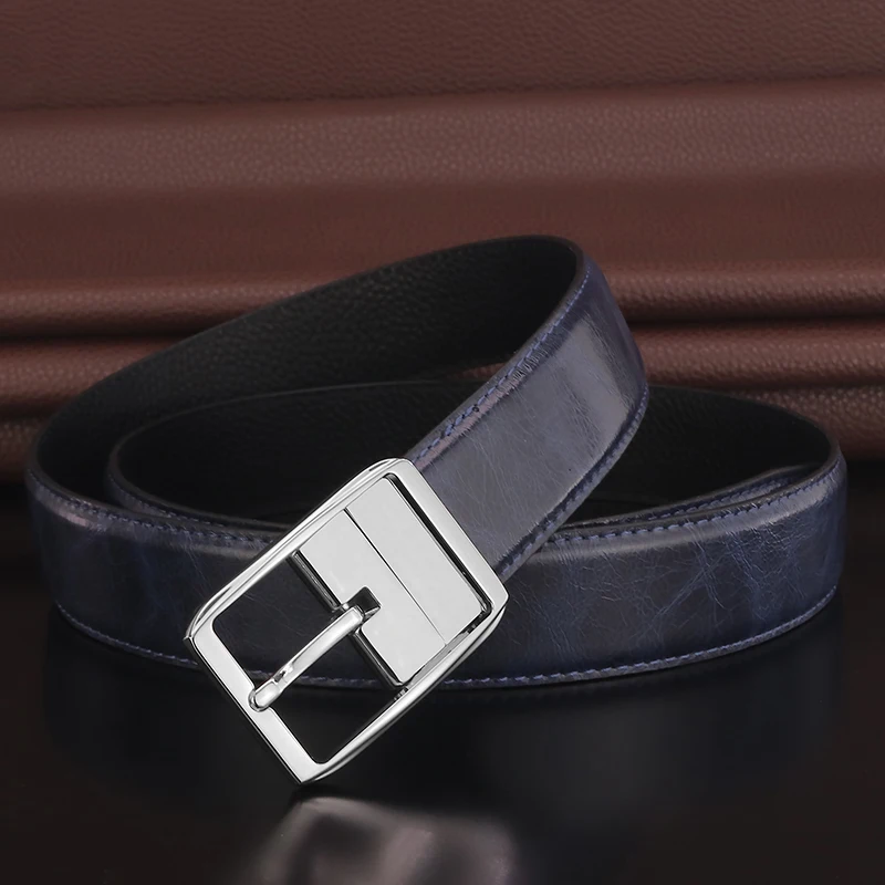 

Ремень из натуральной кожи с классической пряжкой, модный голубой ковбойский пояс для молодых мальчиков, в стиле кэжуал